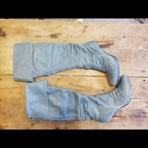 Blue Heeled Leather Boots Size 8